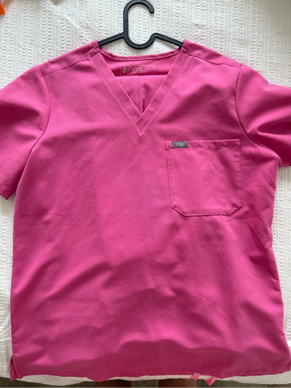 Figs Short Sleeve V-Neck Tee in Hot Pink - Picture 1 of 3